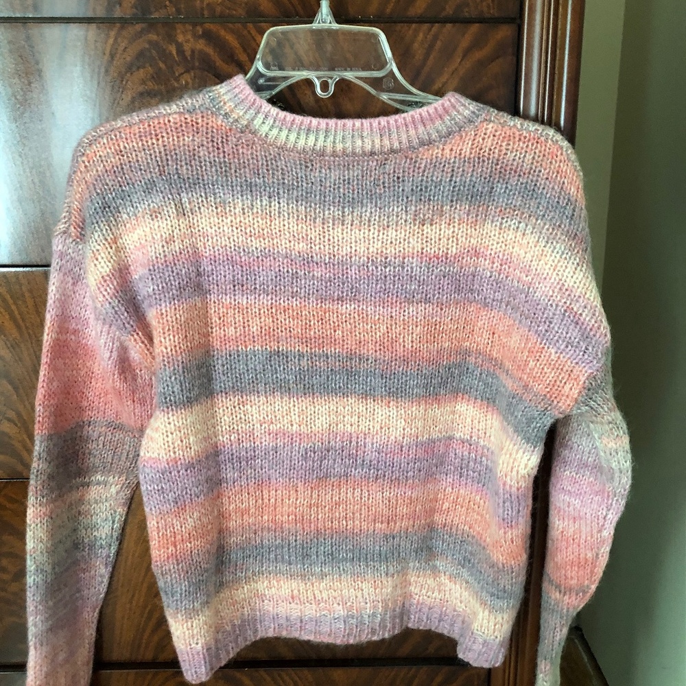 Something Navy Multicolored Striped Cropped Sweater